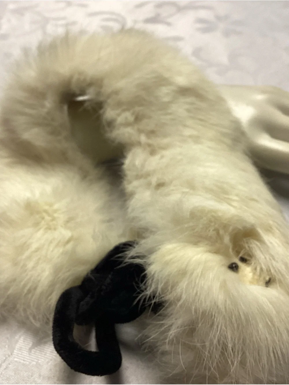 Cream Fur collar. face too 😊😊😊😊with Pom-Pom Accents